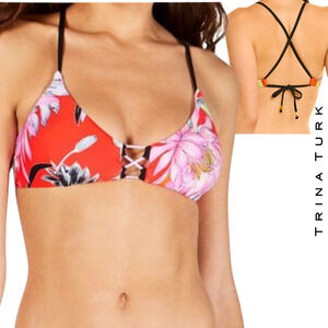 Tina Turk Swim NWT Shangri La Triangle String Bikini Top Flame Red UPF 50+ 12